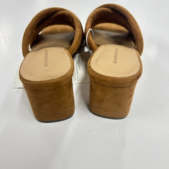 Amazon Essentials Size 8 NWT Padded Heeled Sandals Cognac Faux Suede Minimalist - Picture 7 of 12